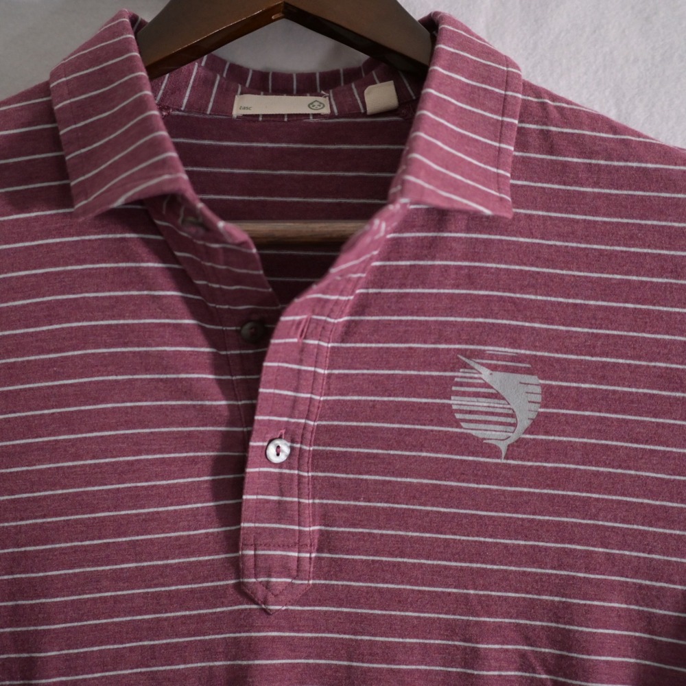 Tasc Mens L Performance Maroon Striped‎ short sleeve Polo Organic Cotton Bamboo